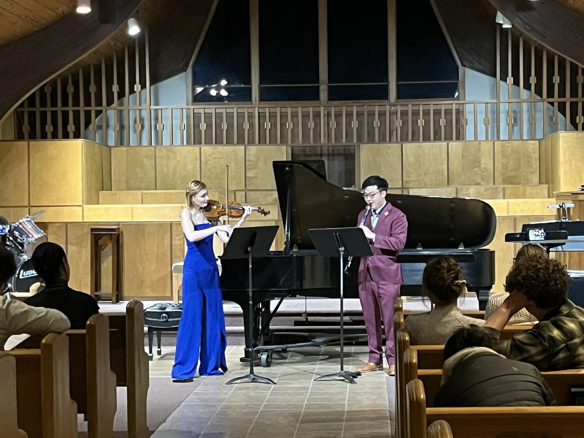 Violin and clarinet duo performing at an East Zodiac concert
